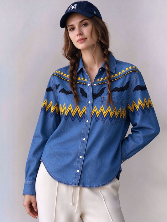 Midnight Batline Long Sleeve Denim Shirt