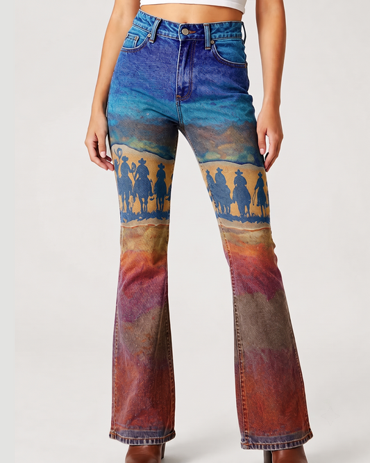 Sunset Riders Bootcut Jeans – Front View – Riley – blue, orange