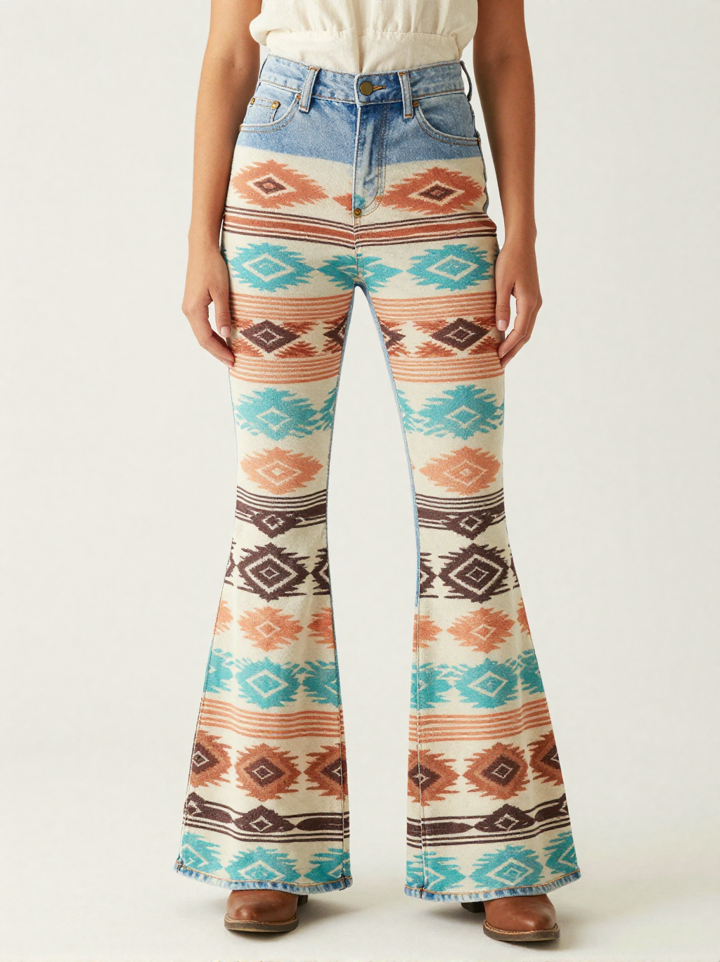 Chimayo Stripe RB-BOT04 – Front View – Jessie – Terracotta / Turquoise / Cream