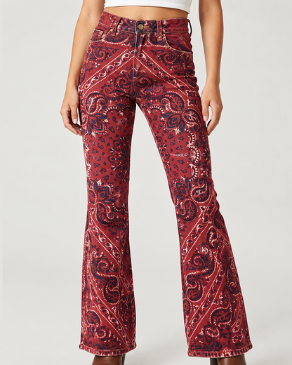 Crimson Serenade Bootcut Jeans – Front View – Riley – crimson