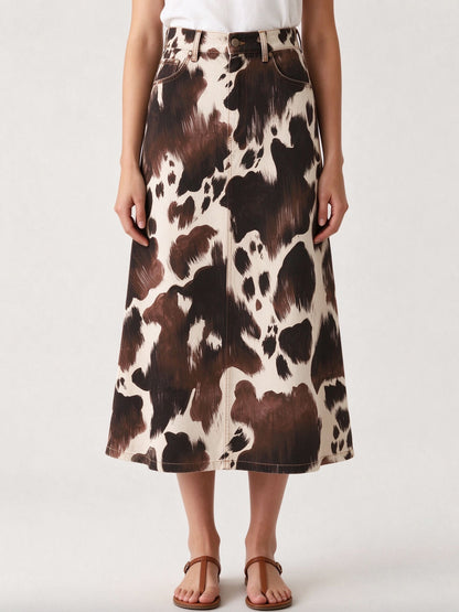 Cowhide Trail Ankle-Length Denim Skirt