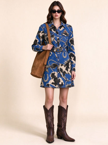 Blue Lariat Belted Shirt Dress