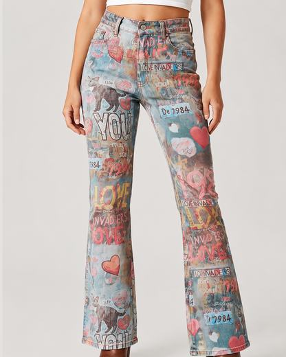 Love Invader Bootcut Jeans – Front View – Riley – blue