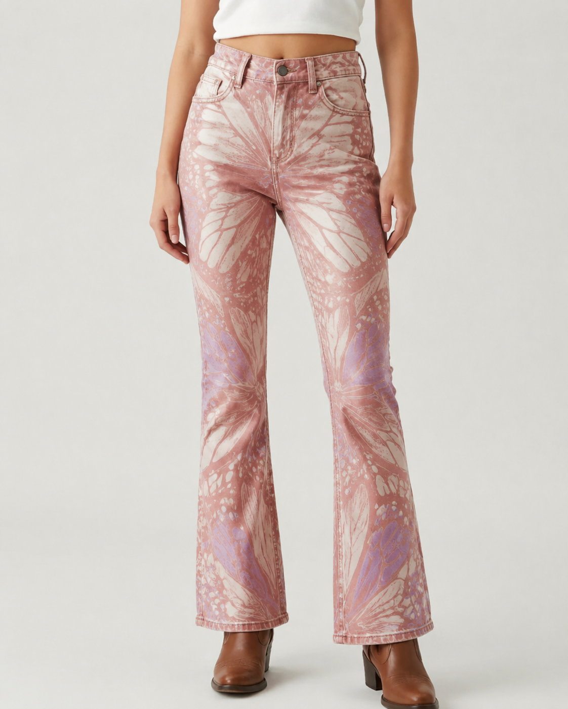 Butterfly Bloom Bootcut Jeans – Front View – Riley – Pink Wash