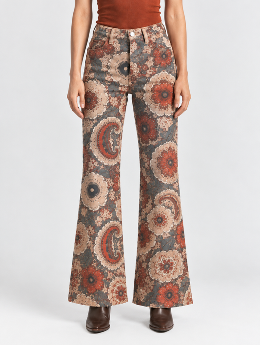 Desert Bloom Terracotta Bootcut Jeans – Front View – Riley – Terracotta