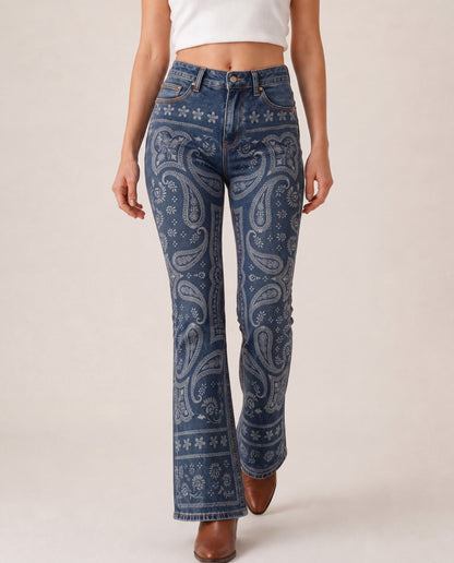 Prairie Whirl Bootcut Jeans – Front View – Riley – Indigo Blue