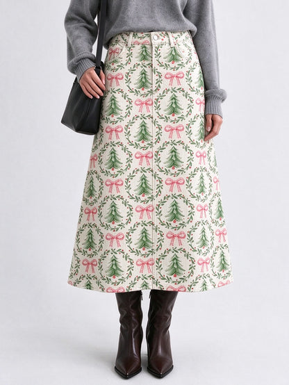 Ranch Wreath Roundup Ankle-Length Denim Skirt