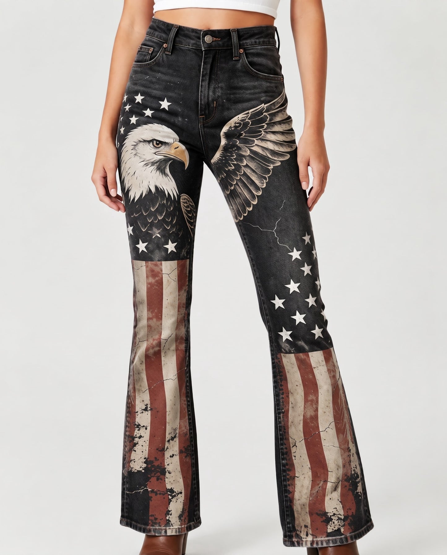 Freedom Hawk Bootcut Jeans – Front View – Riley – black, white, red, blue