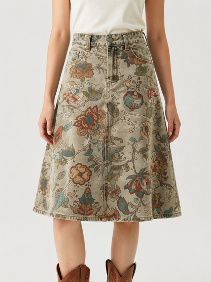 Tan Florals RB-SKT03 – Front View – Jessie – Light Beige Or Washed Tan