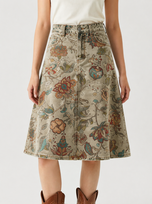 Tan Florals RB-SKT03 – Front View – Jessie – Light Beige Or Washed Tan