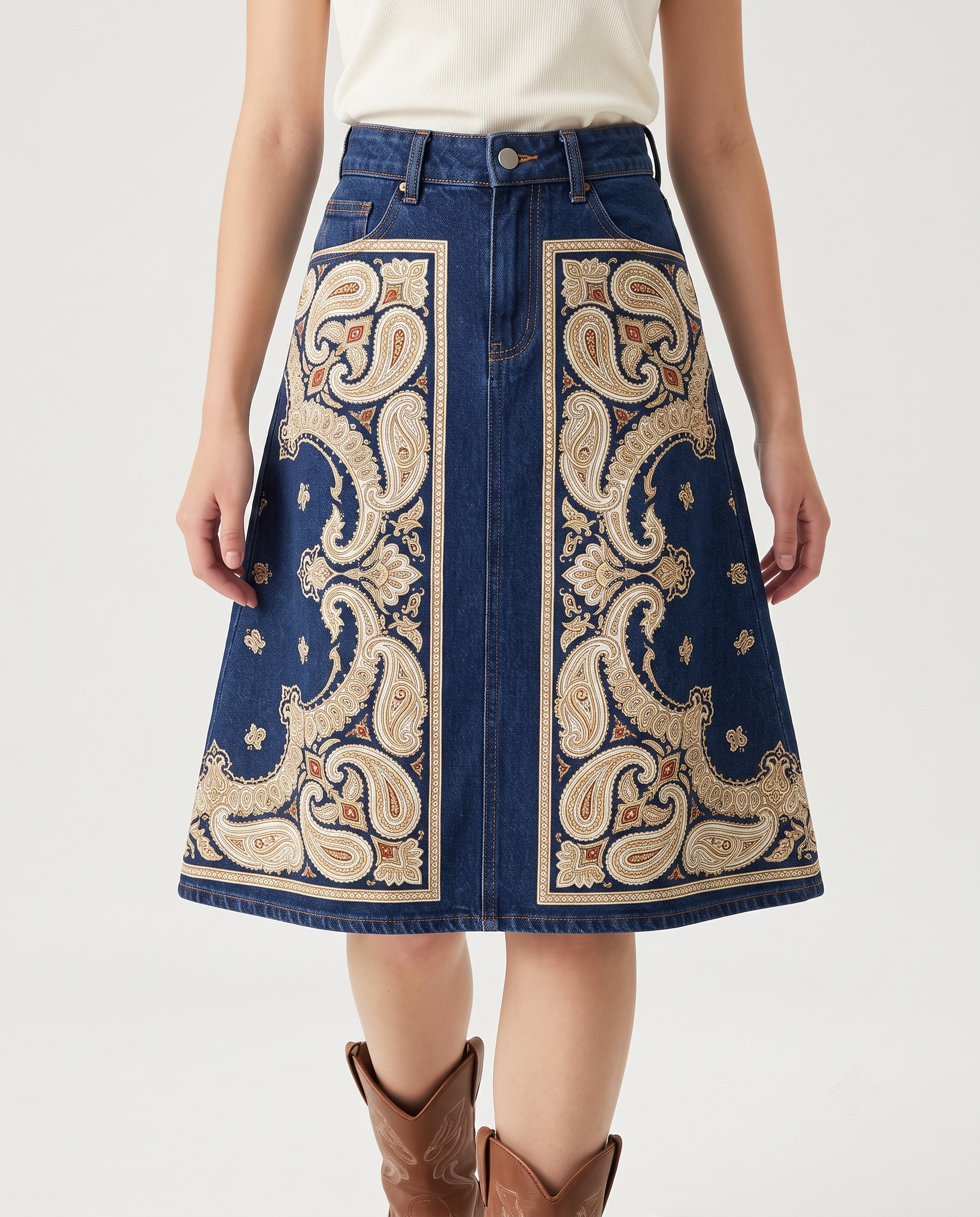 Navy Paisley RB-SKT03 – Front View – Jessie – Dark Blue