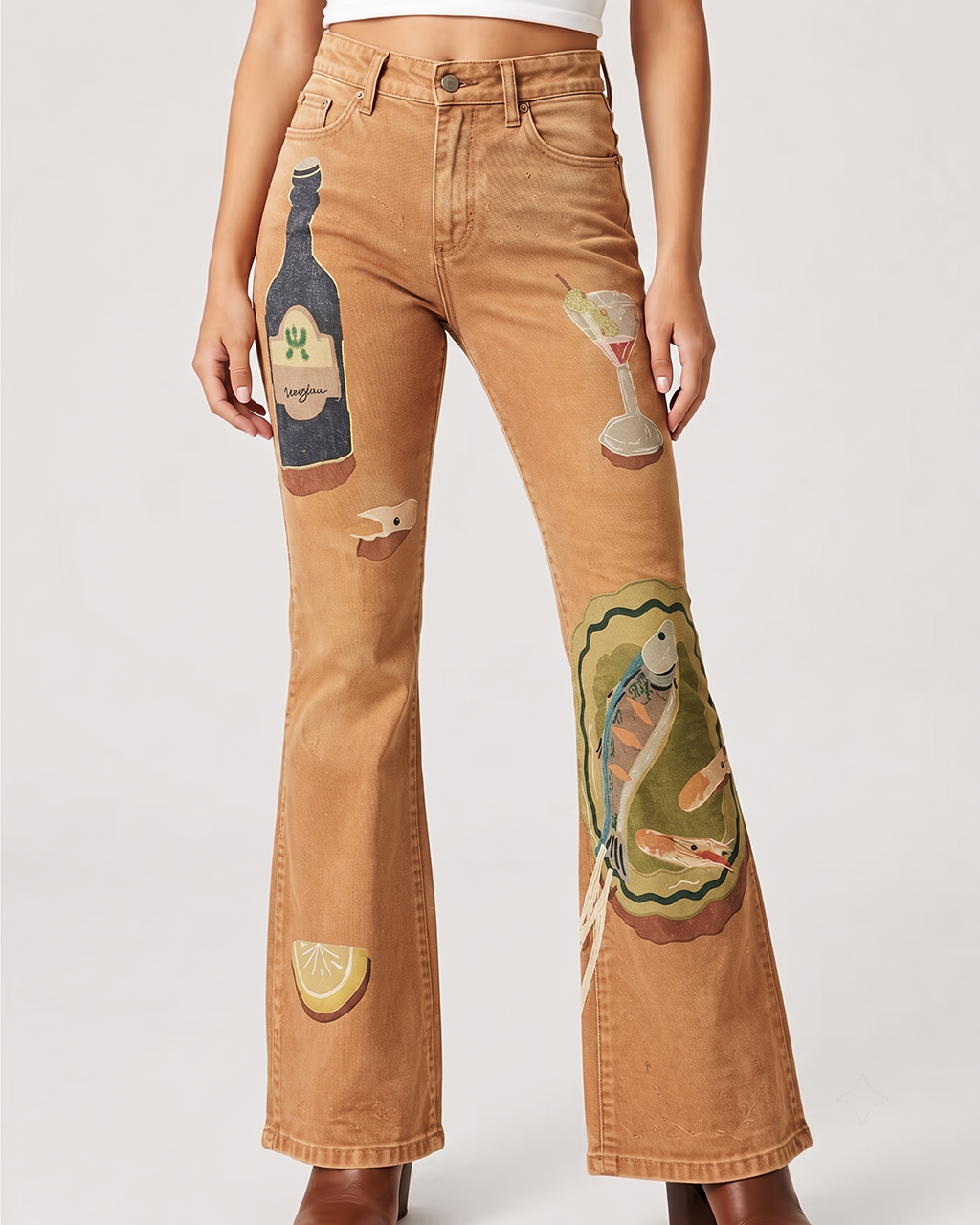Whiskey Trail Bootcut Jeans – Front View – Riley – tan