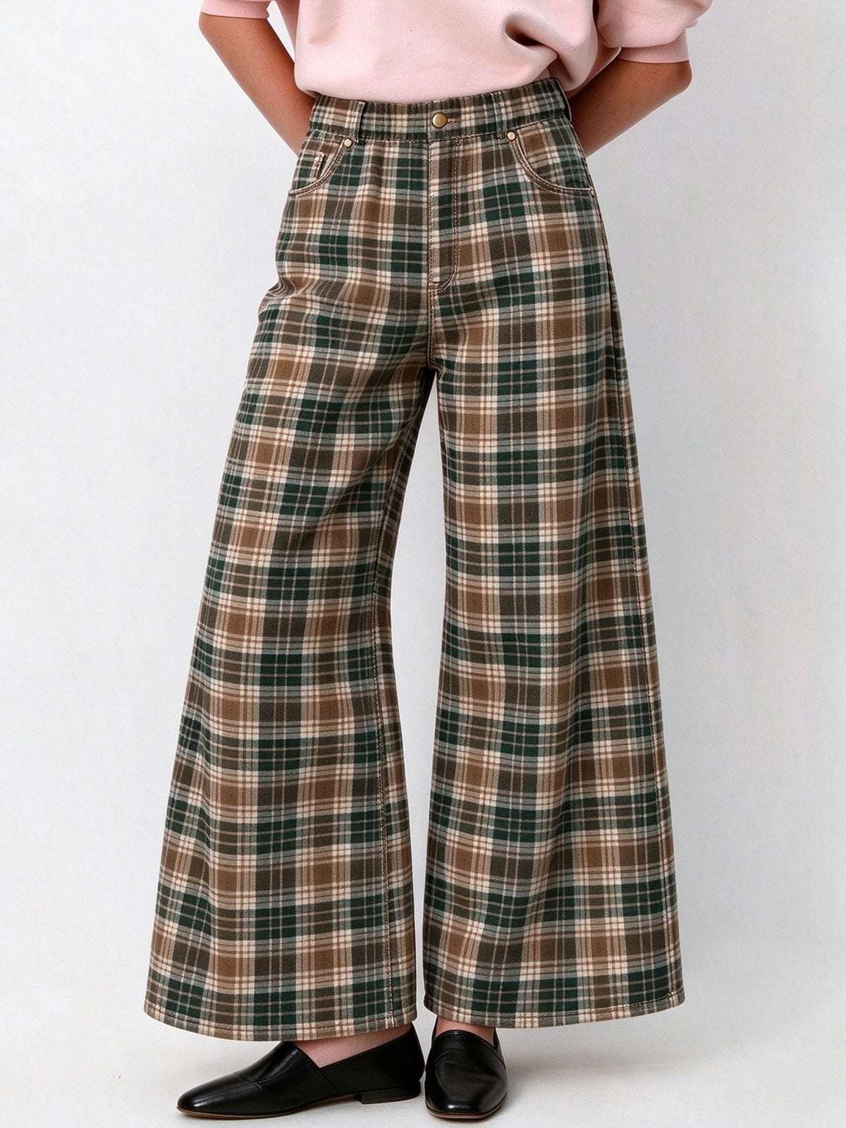 Frontier Trail Plaid Wide-Leg Jeans