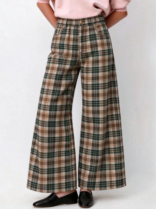 Frontier Trail Plaid Wide-Leg Jeans