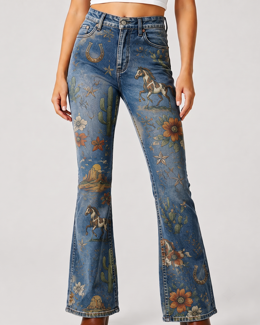 Cactus Mirage Denim Bootcut Jeans – Front View – Riley – Denim Blue
