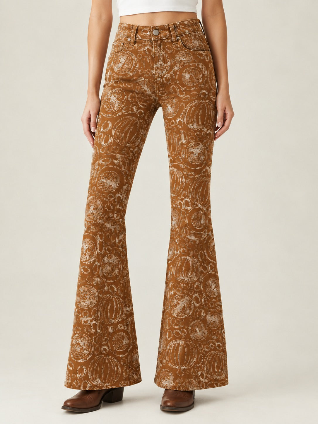 Desert Mirage Tan Bootcut Jeans – Front View – Riley – tan