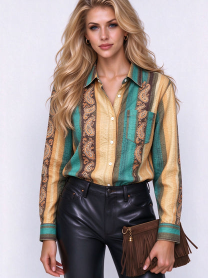 Desert Serape Trails Long Sleeve Denim Shirt