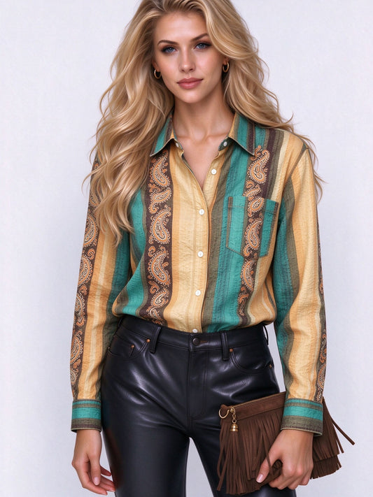 Desert Serape Trails Long Sleeve Denim Shirt