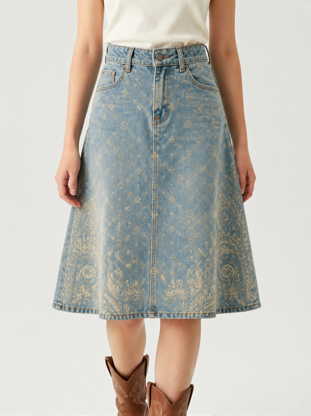 Light Blue Paisley RB-SKT03 – Front View – Jessie – Light Blue