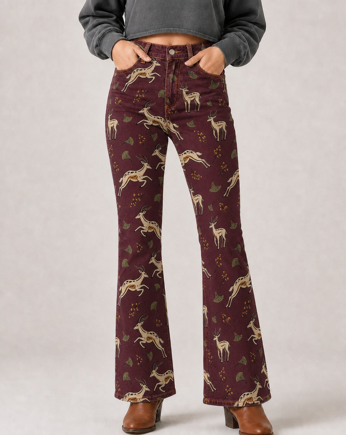 Deer Creek Bootcut Jeans – Front View – Riley – burgundy