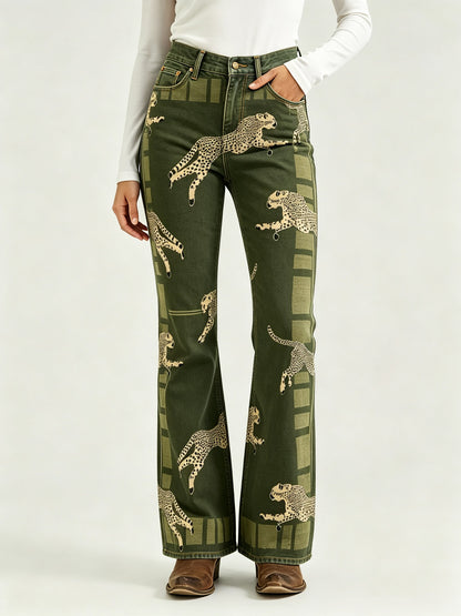 Cheetah Creek Bootcut Jeans – Front View – Riley – Olive Green