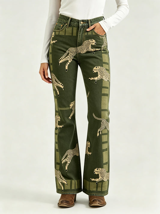 Cheetah Creek Bootcut Jeans – Front View – Riley – Olive Green