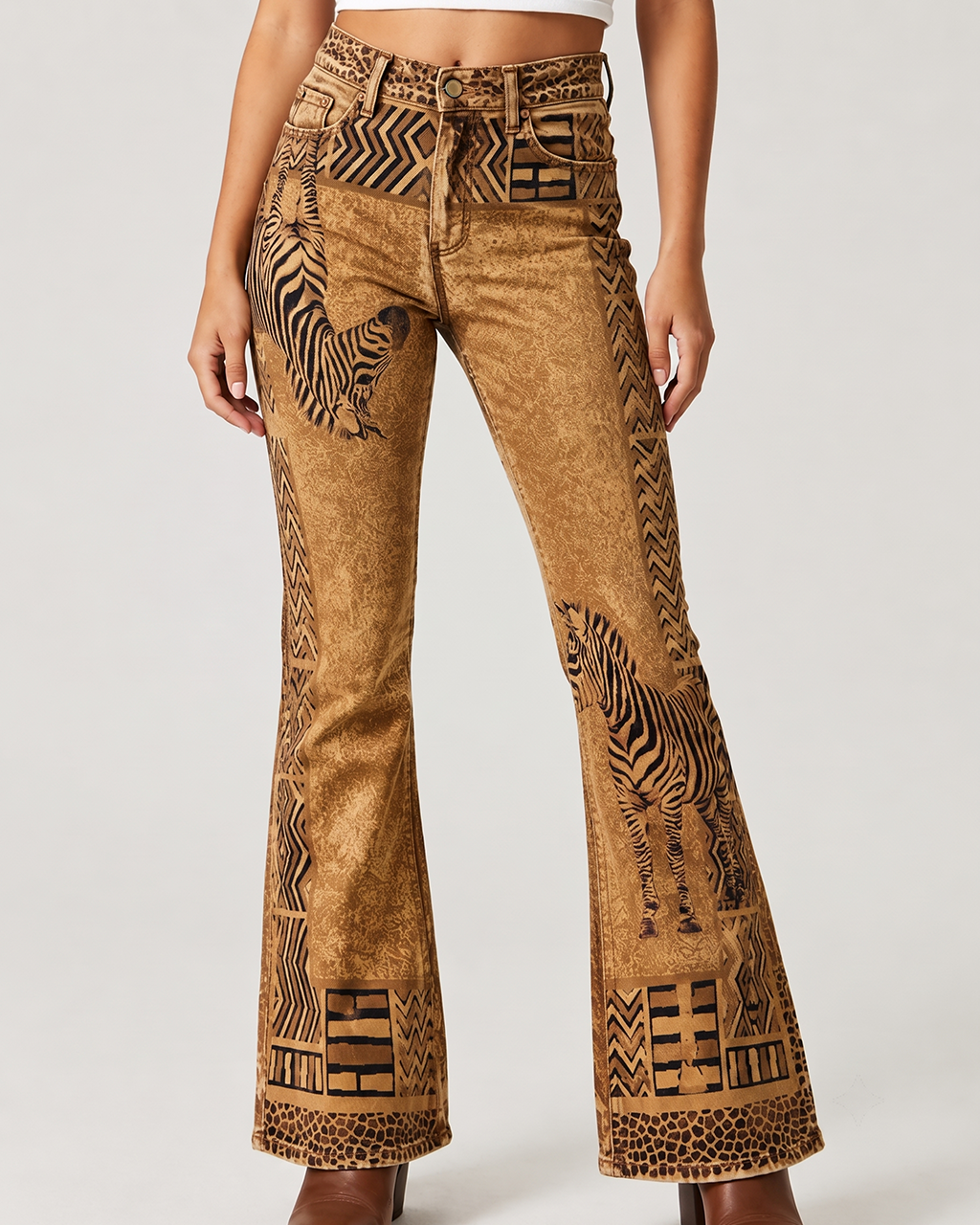 Savanna Stride Bootcut Jeans – Front View – Riley – tan