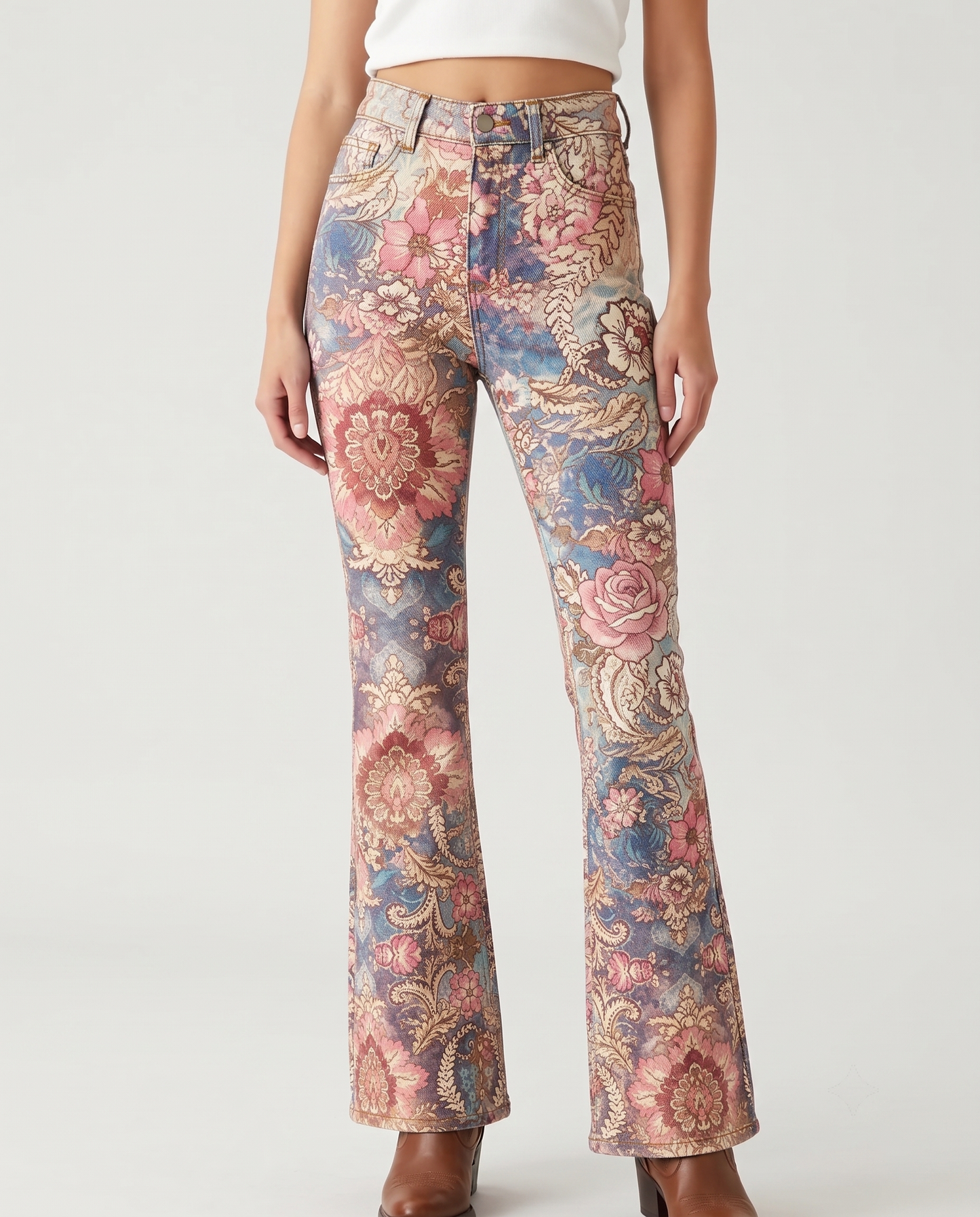 Desert Bloom Multicolor Bootcut Jeans – Front View – Riley – Multicolor