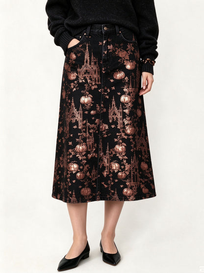 Harvest Castle Ankle-Length Denim Skirt