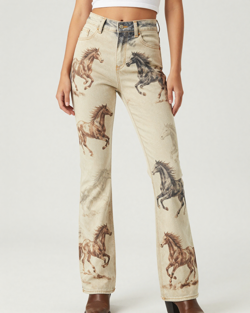 Mustang Stampede Bootcut Jeans – Front View – Riley – Cream / Ivory