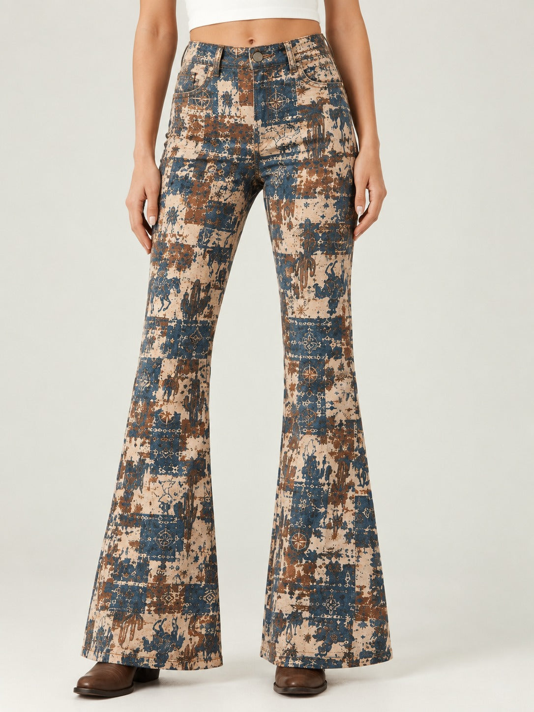 Desert Mirage Beige Bootcut Jeans – Front View – Riley – Beige, Navy Blue, Burnt Orange