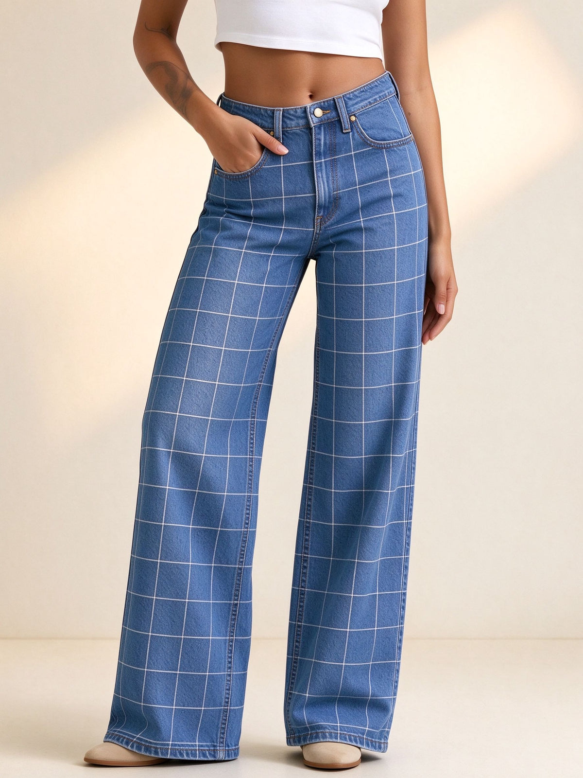 Corral Rail Check High-Rise Straight-Leg Jeans
