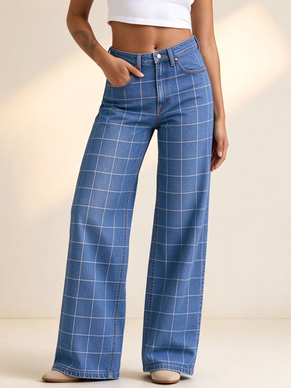 Corral Rail Check High-Rise Straight-Leg Jeans