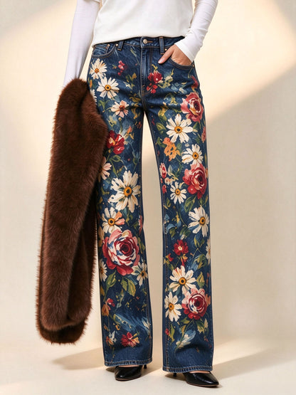 Rodeo Rose Patch Mid-Rise Straight-Leg Jeans