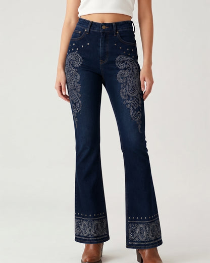 Denim Mandala Bloom Bootcut Jeans – Front View – Riley – Light Blue