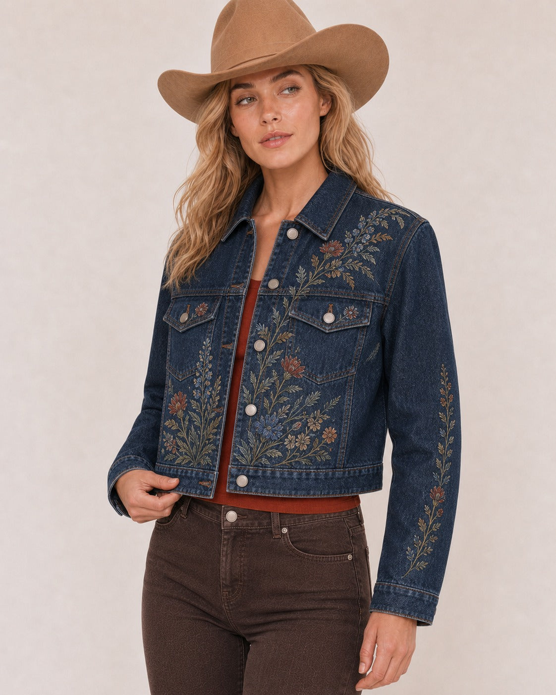 Prairie Bloom Indigo RB-JKT01 – Front View – Riley – indigo