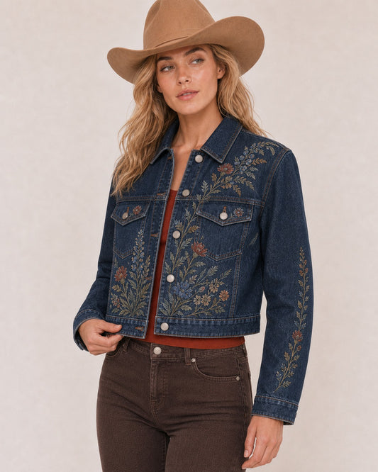 Prairie Bloom Indigo RB-JKT01 – Front View – Riley – indigo