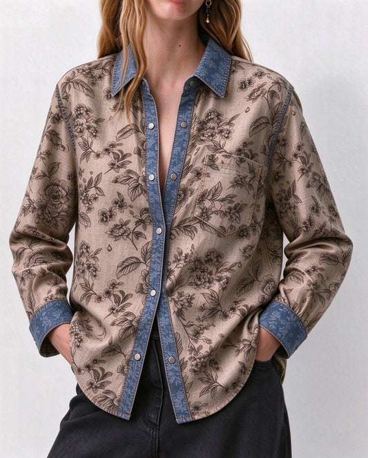 Dusty Prairie Bloom Long Sleeve Denim Shirt
