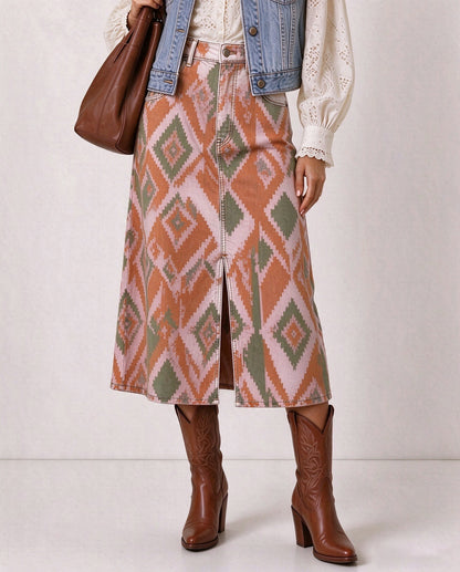 Canyon Serape Dream Denim Midi Skirt