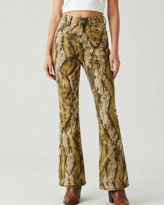 Serpent Sunset Bootcut Jeans – Front View – Riley – Yellowish Tan