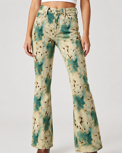 Cactus Mirage Teal Bootcut Jeans – Front View – Riley – teal, cream