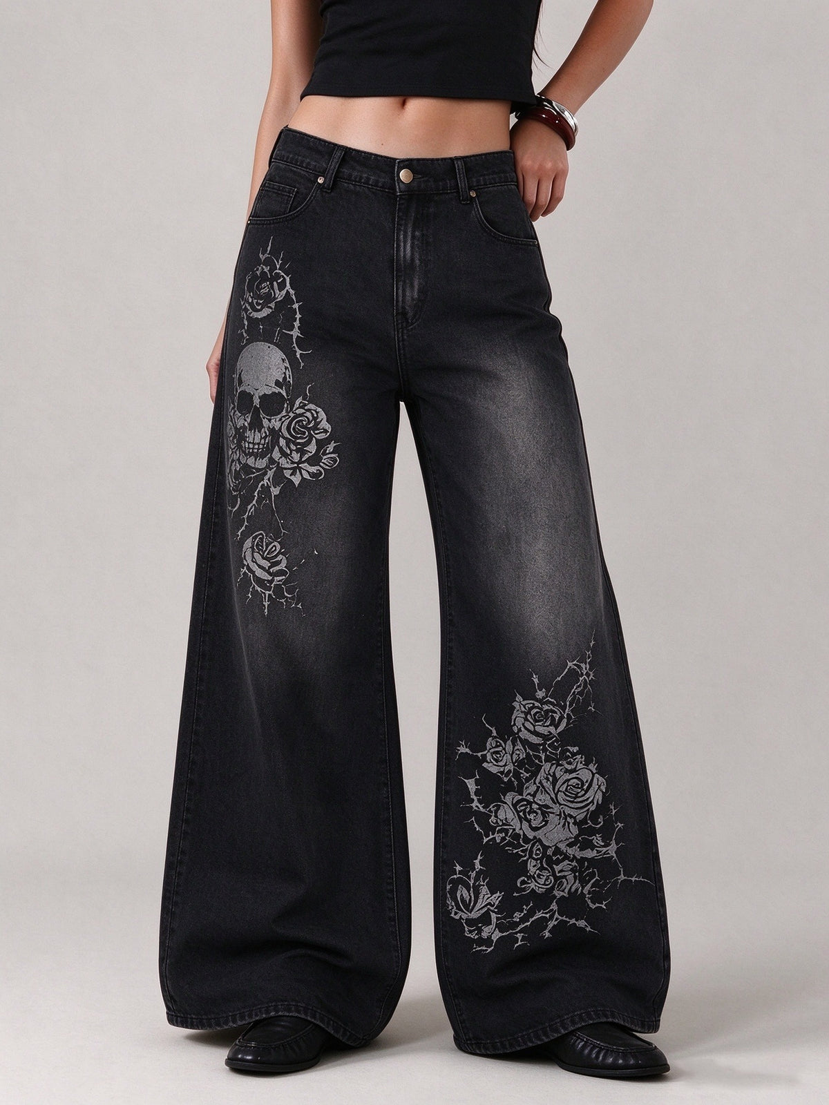 Gunslinger Grave Roses Wide-Leg Jeans