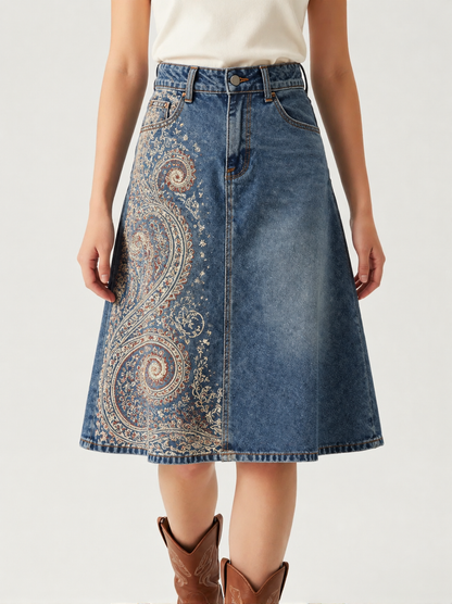 Blue Paisley Floral RB-SKT03 – Front View – Jessie – Medium Blue