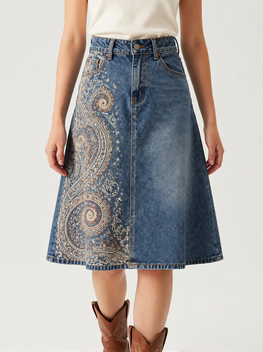 Blue Paisley Floral RB-SKT03 – Front View – Jessie – Medium Blue