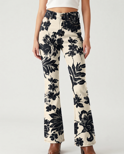 Wild Bloom Cream Bootcut Jeans – Front View – Riley – Cream