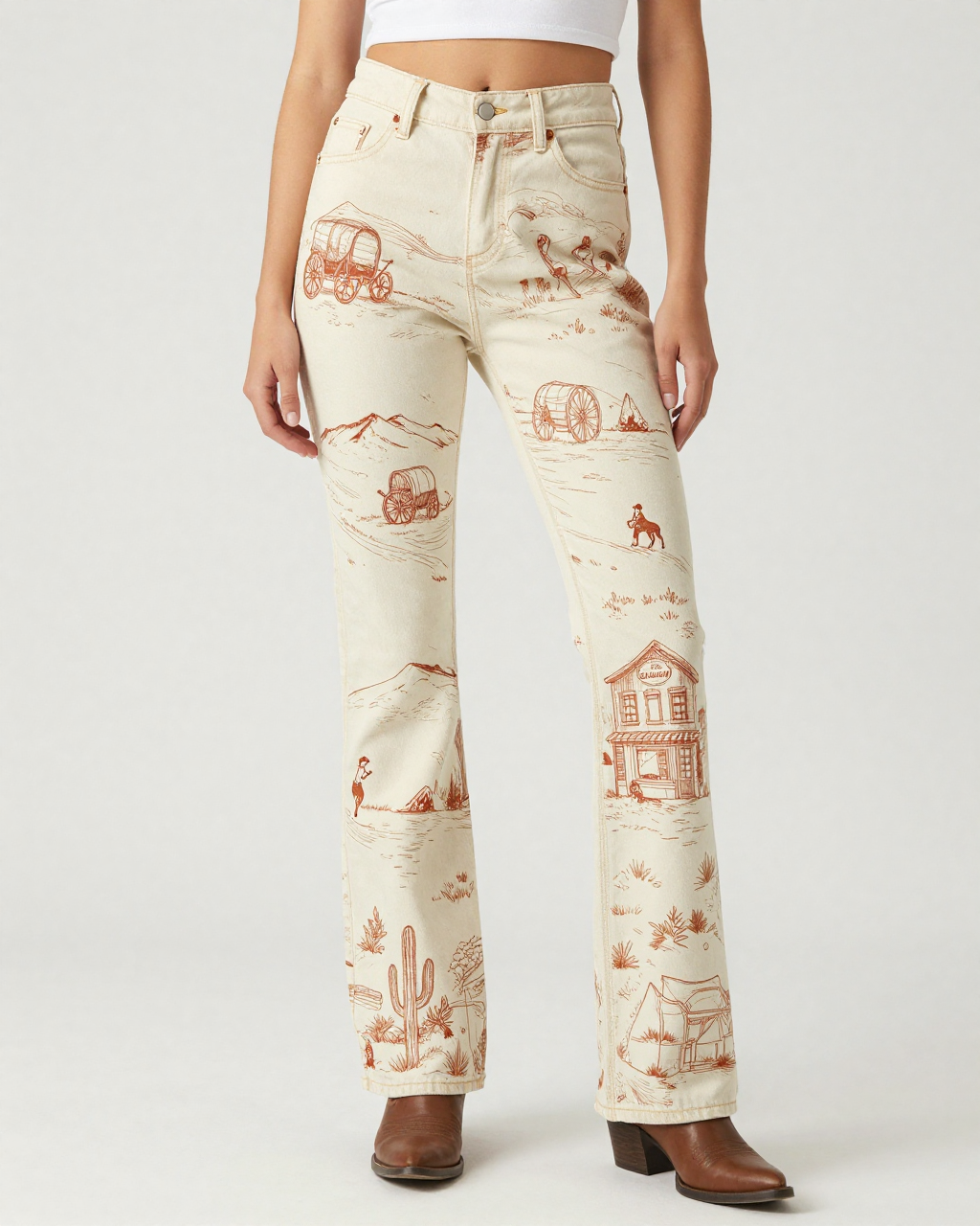 Frontier Toile Rust Bootcut Jeans – Front View – Riley – Cream / Ivory