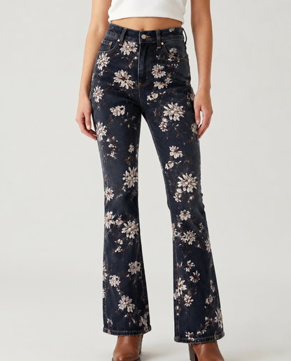 Midnight Bloom Bootcut Jeans – Front View – Riley – Dark Indigo