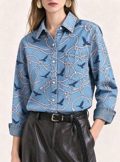 Bluebonnet Lasso Trail Long Sleeve Denim Shirt