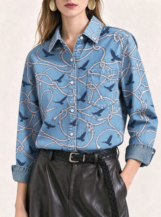 Bluebonnet Lasso Trail Long Sleeve Denim Shirt