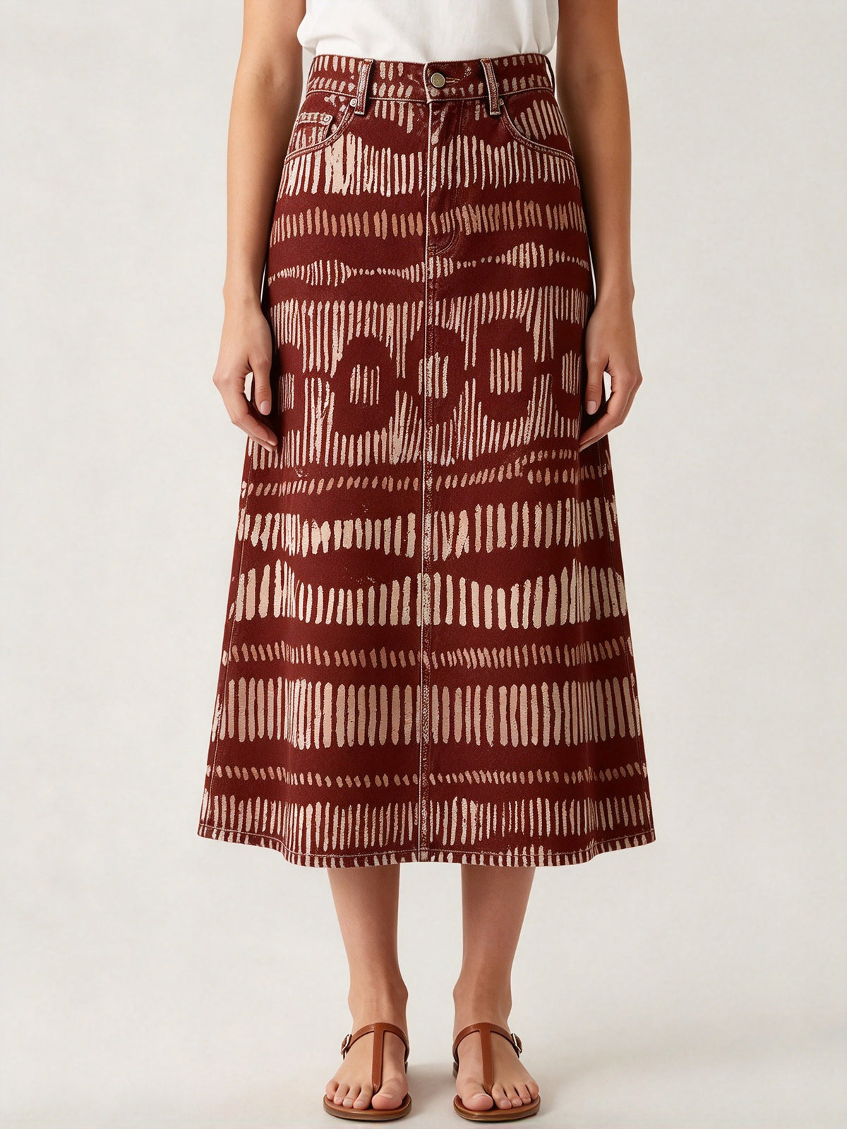 Sunset Mirage Trail Ankle-Length Denim Skirt